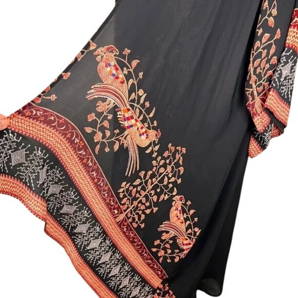 Citron Silk Kimono Jacket With Embroidered Design In Black & Red For Women O/S - Picture 7 of 7